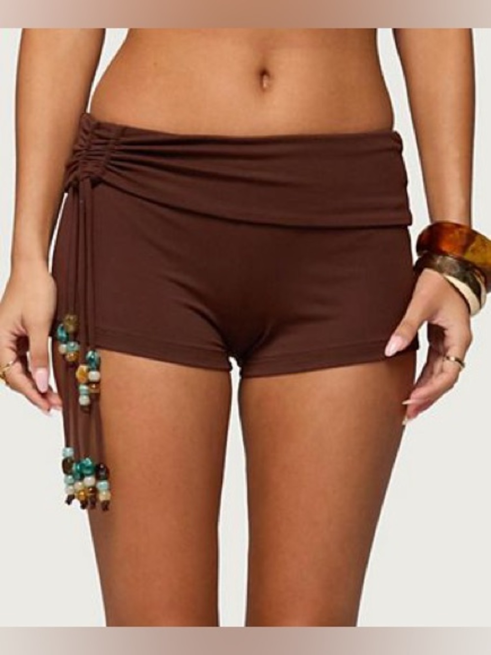 edikted Thia Ruched Bead Foldover Shorts
